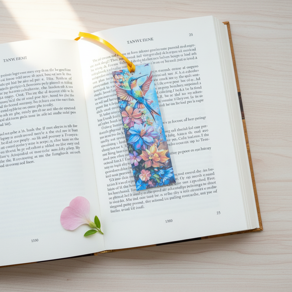 Humming Bird 2 Bookmark on Book Overhead