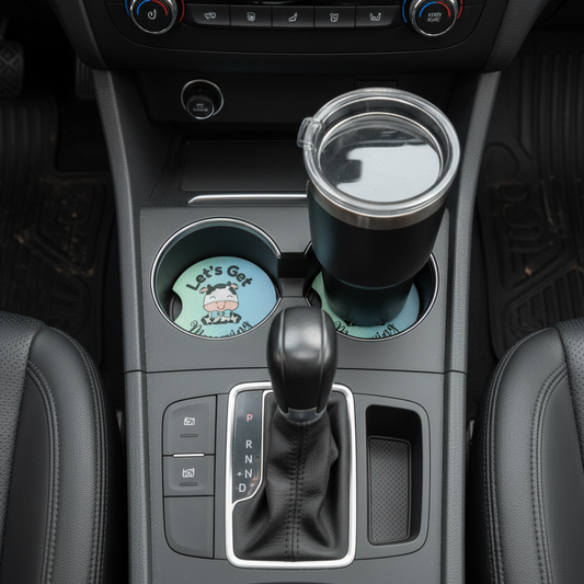 Let's Get Mooo-ving Coasters in Cup Holders Overhead