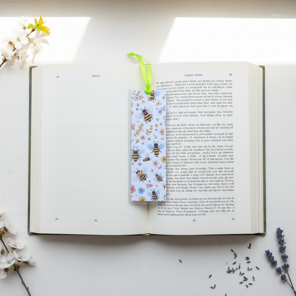 Spring Bookmark on Book Overhead