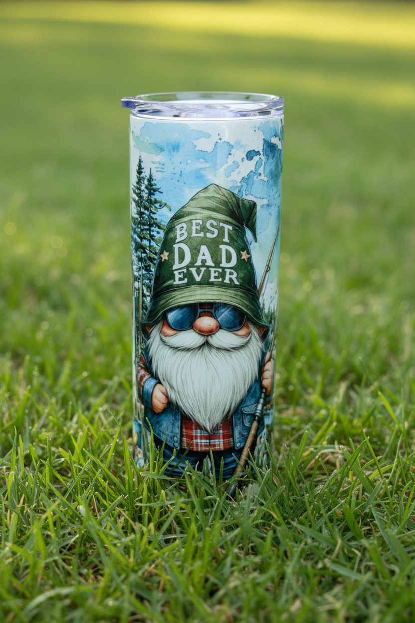 Best Dad Ever Gnome Tumbler Close-Up on Grass