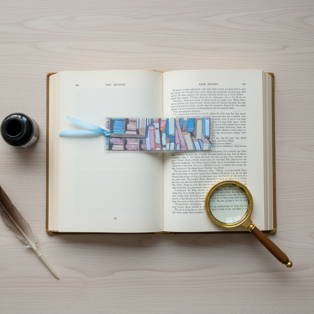 Book Library Bookmark on Book Overhead