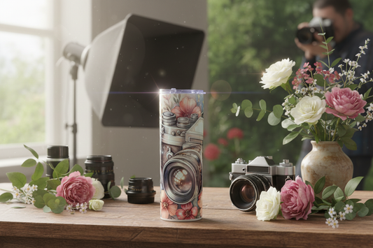 Camera With Flowers Tumbler Lifestyle