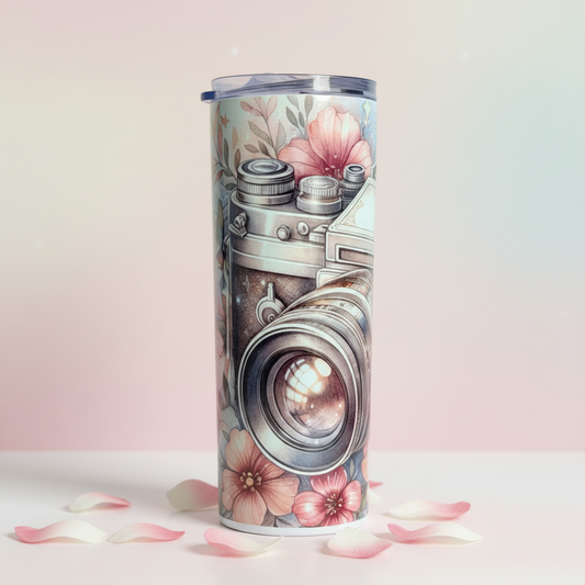 Camera With Flowers Tumbler Showcase