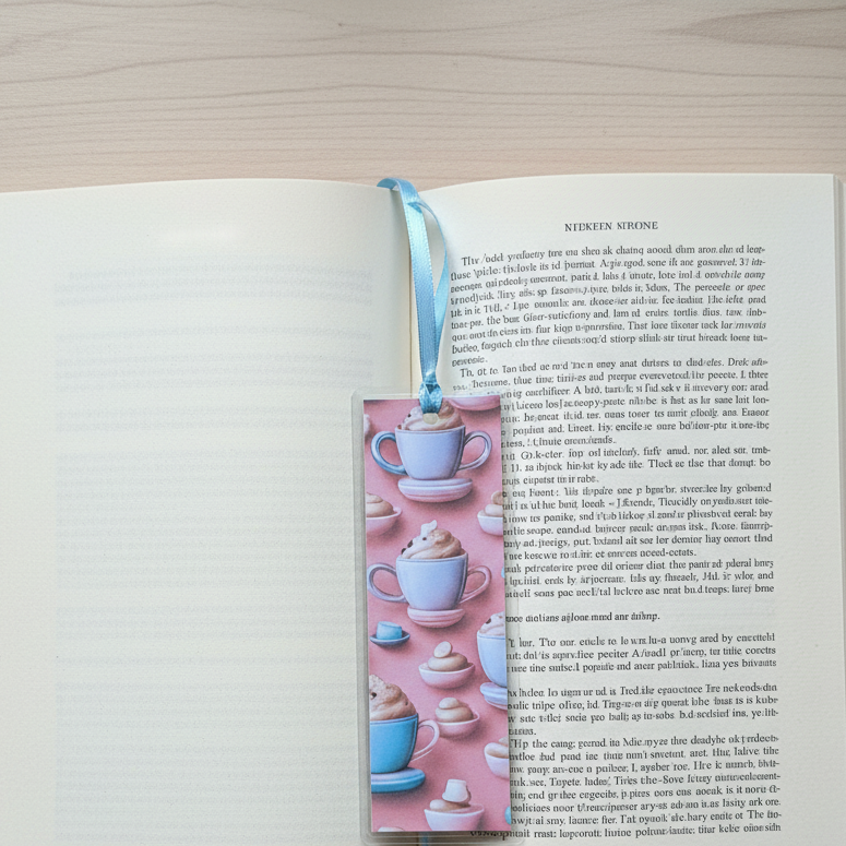 Chocolate Mug Bookmark on Book Overhead