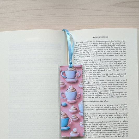 Chocolate Mug Bookmark on Book Overhead