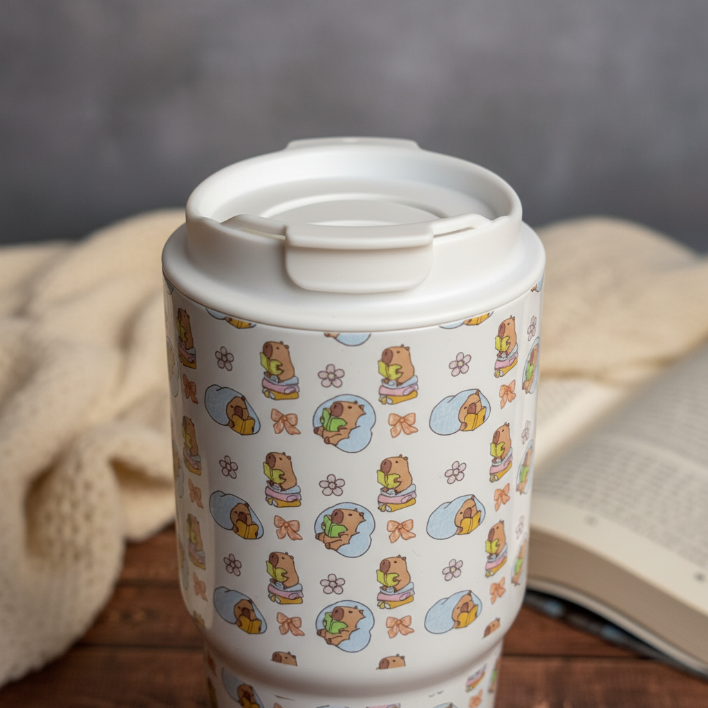 Close-up Capybara Reading Travel Mug