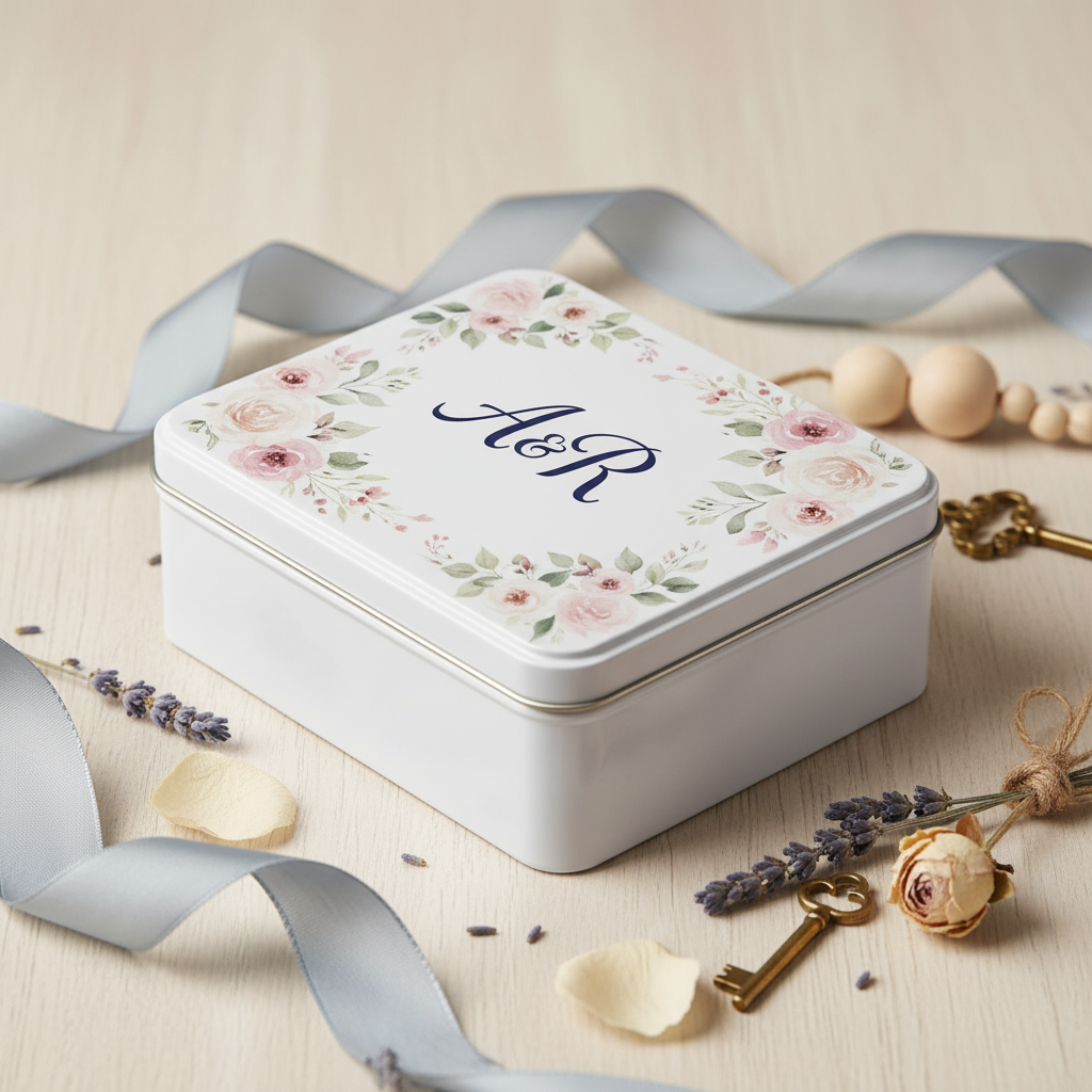 Custom White Metal Tin with Design Mockup