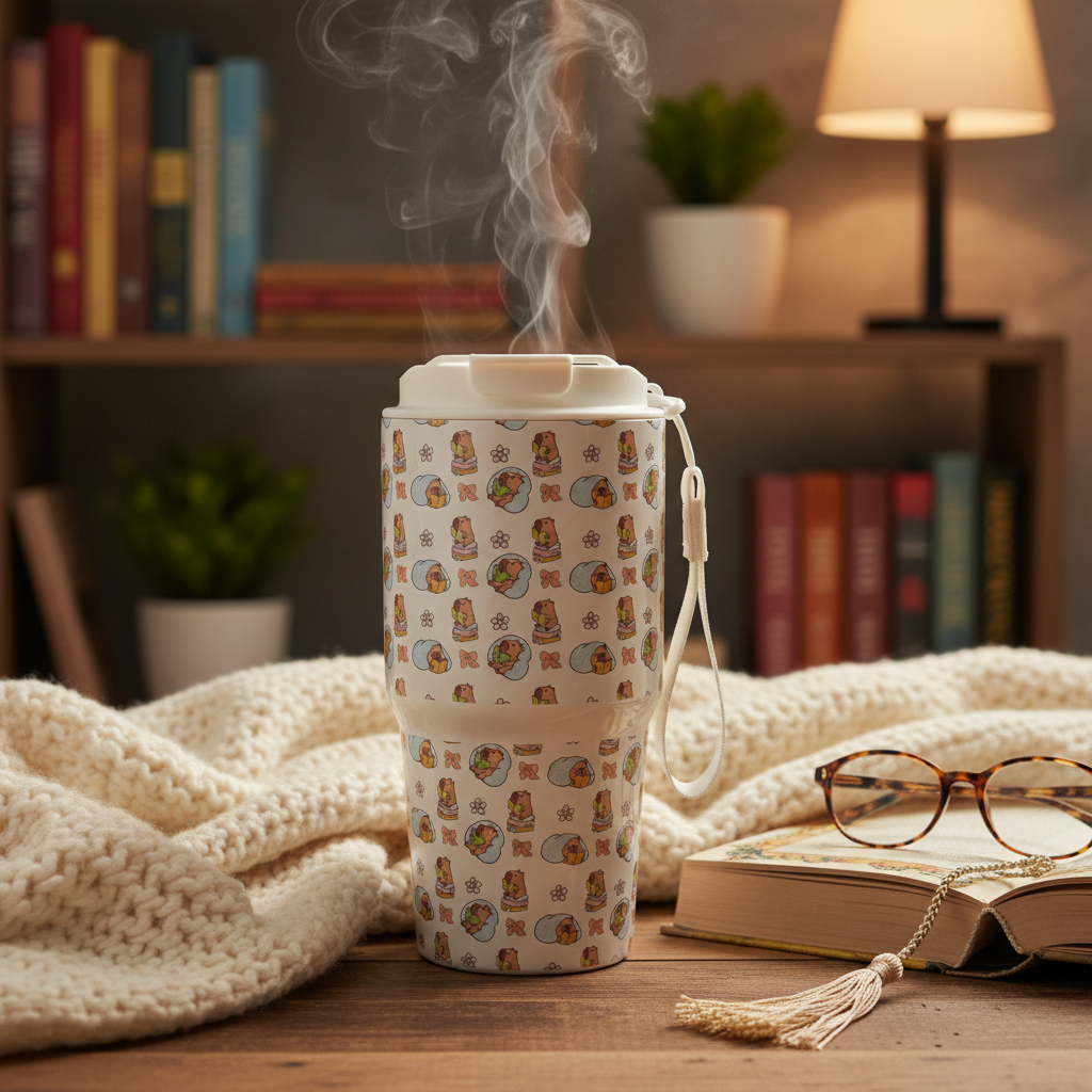 Enhanced Capybara Reading Travel Mug Product Photo