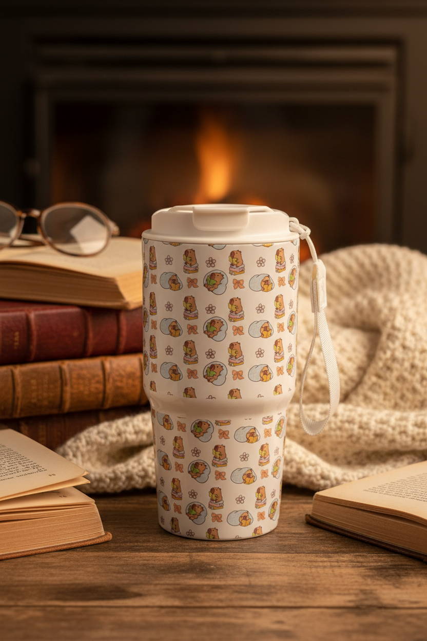 Full Capybara Reading Travel Mug Product Photo