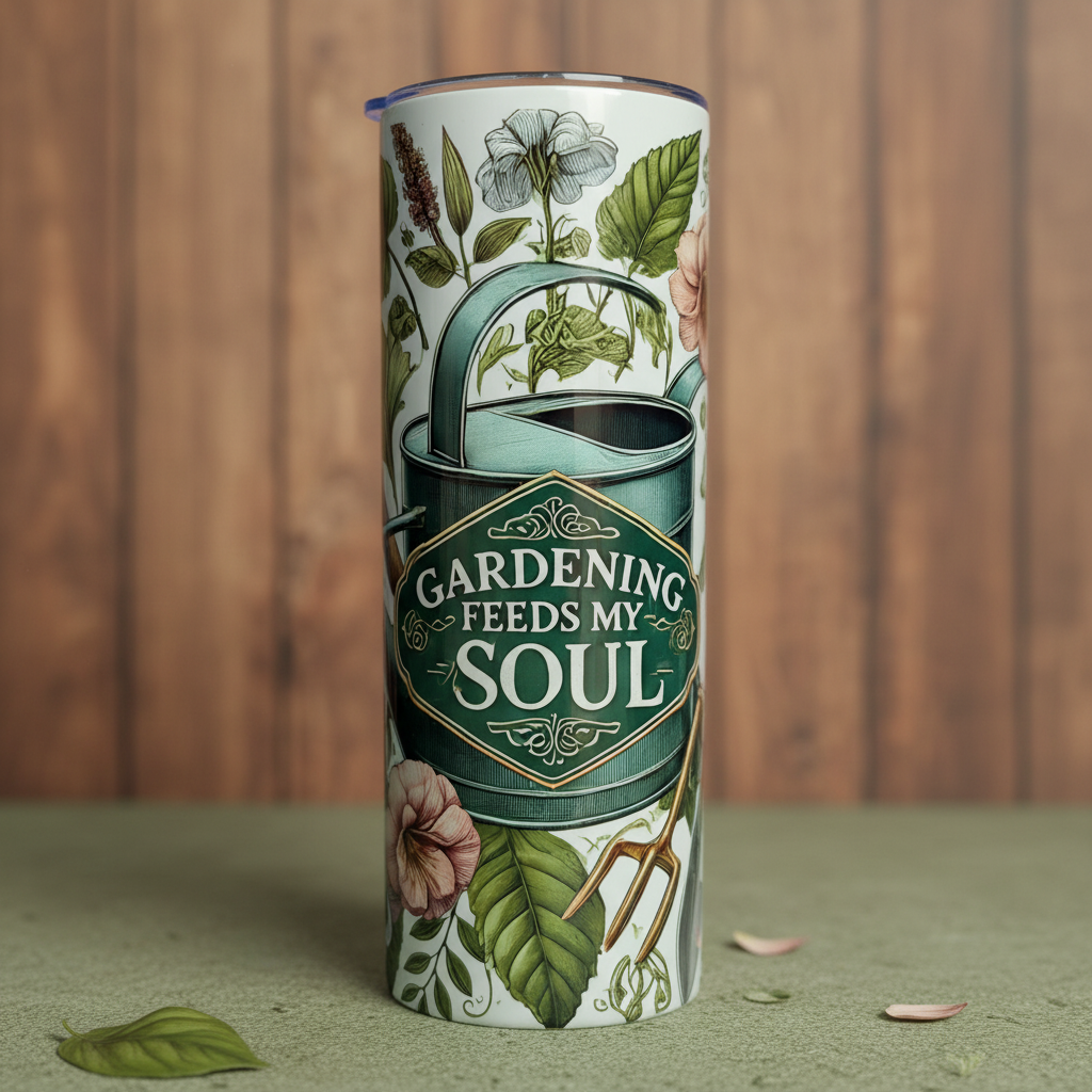 Gardening Feeds My Soul Tumbler Close-Up