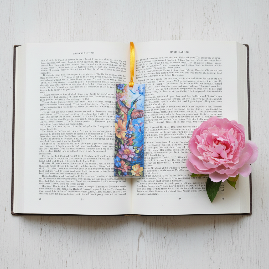 Humming Bird 1 Bookmark on Book Overhead