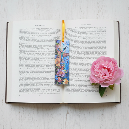 Humming Bird 1 Bookmark on Book Overhead