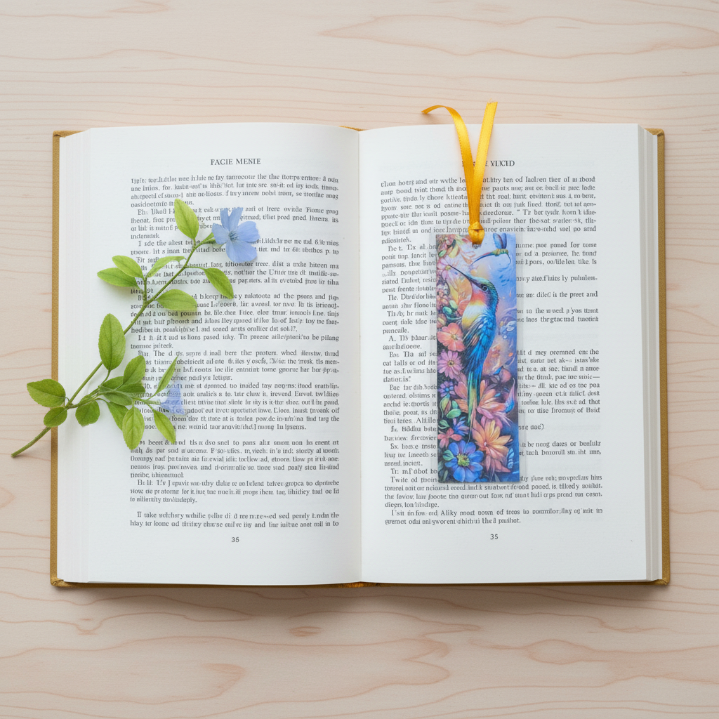 Humming Bird 3 Bookmark on Book Overhead
