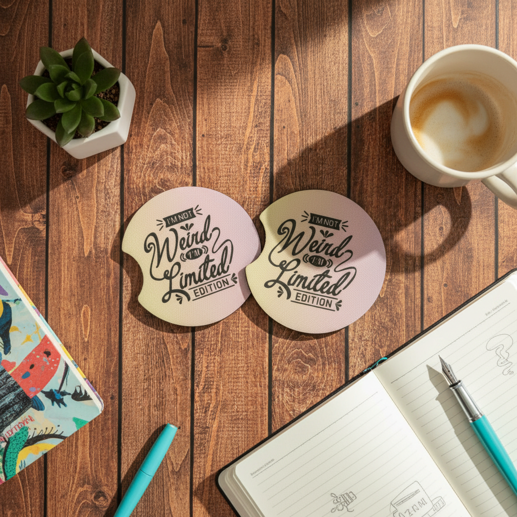 I'm Not Weird I'm Limited Edition Coasters on Wood with Decor Overhead