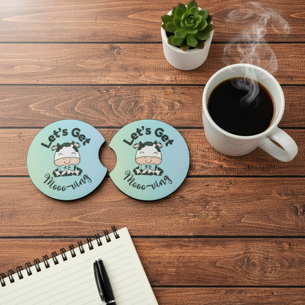 Let's Get Mooo-ving Coasters on Wood with Decor Overhead