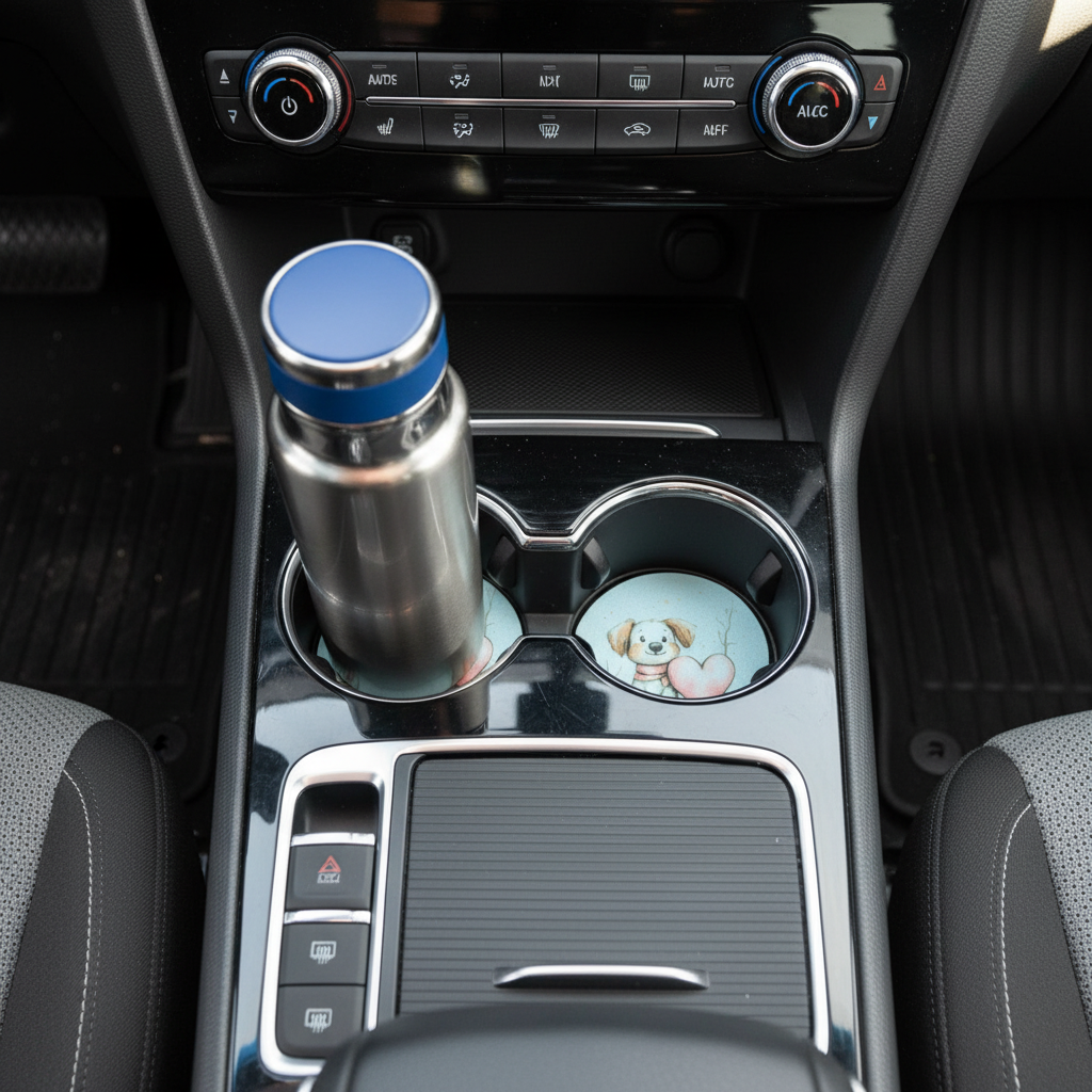 Puppy - 1 Heart Coasters in Cup Holder Overhead