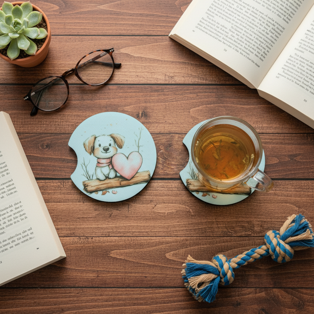 Puppy - 1 Heart Coasters Lifestyle Overhead