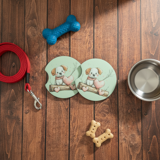 Puppy - 3 hearts Coasters Overhead with Decor
